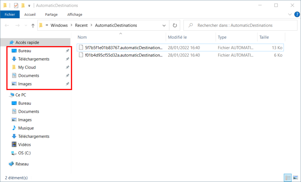 windows 10 paramétrer accès rapide - accès rapide réinitialisé