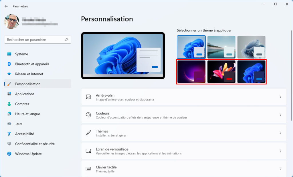 Mode sombre windows 11 - thème sombre par défaut