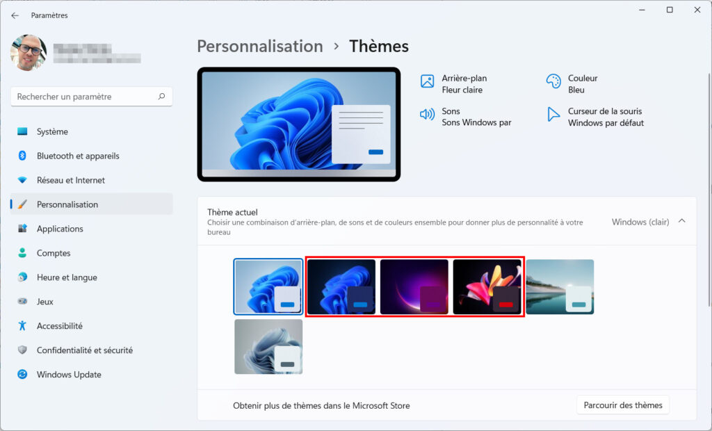 Mode sombre windows 11 - choisir un thème sombre