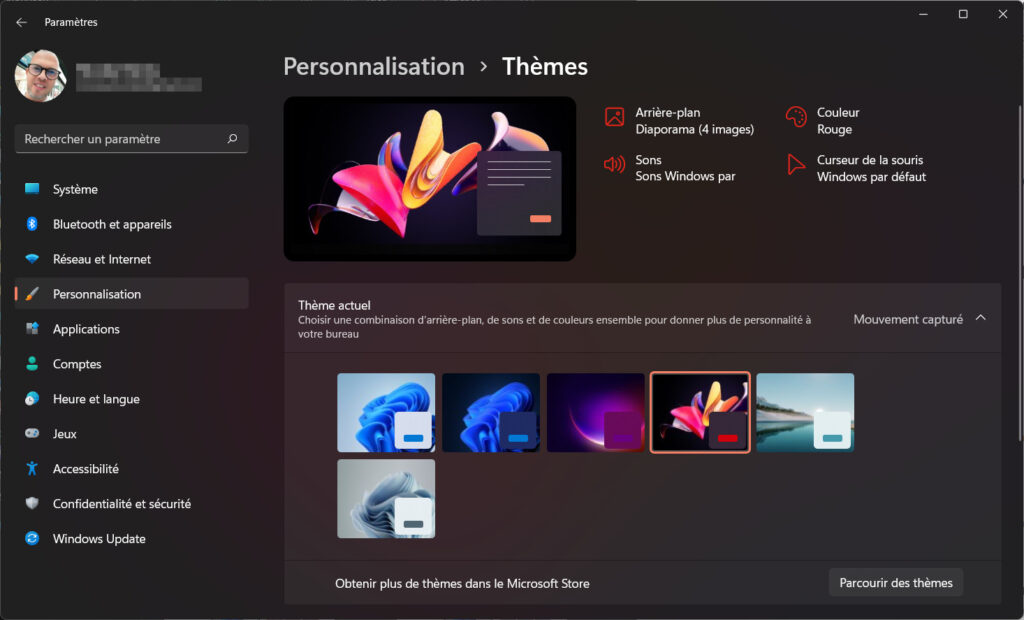 Mode sombre windows 11 - thème sombre activé