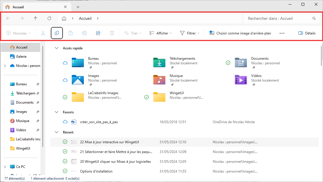 Explorateur de fichier avec nouveau ruban Windows 11