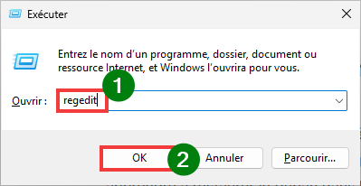 Retrouver ancien ruban Explorateur de fichiers - Exécuter regedit