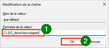 Modifier la chaîne valeur CLSID_ItemsViewAdapter