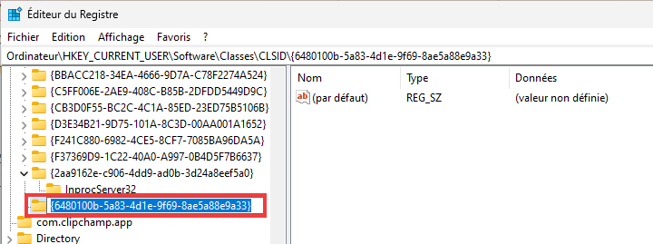 Nommer la nouvelle clé {6480100b-5a83-4d1e-9f69-8ae5a88e9a33}