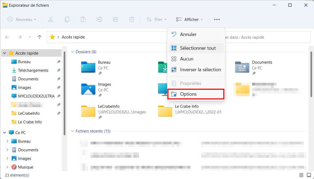 Win 11 Paramétrer Accès Rapide - options
