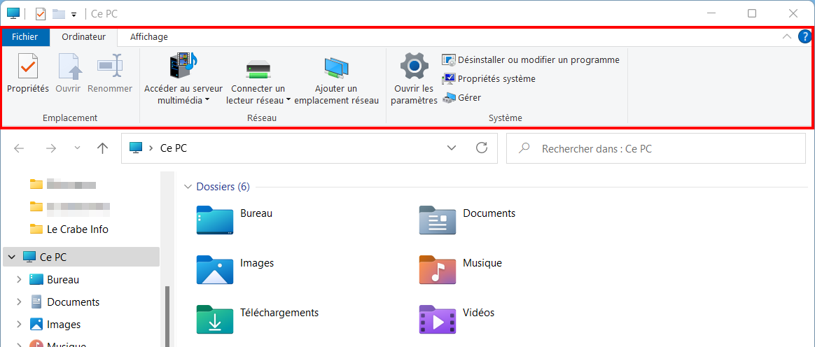 Ancien ruban restauré dans Explorateur de fichiers de Windows 11