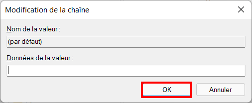 Windows 11 ancien ruban - valeur vide et ok