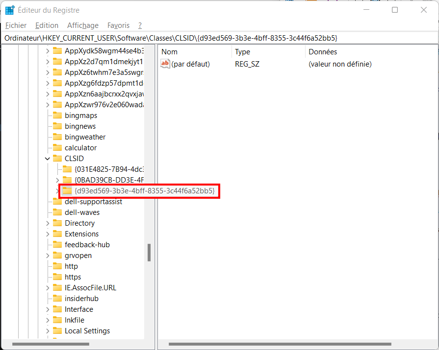 Windows 11 ancien ruban - sélectionner la clé