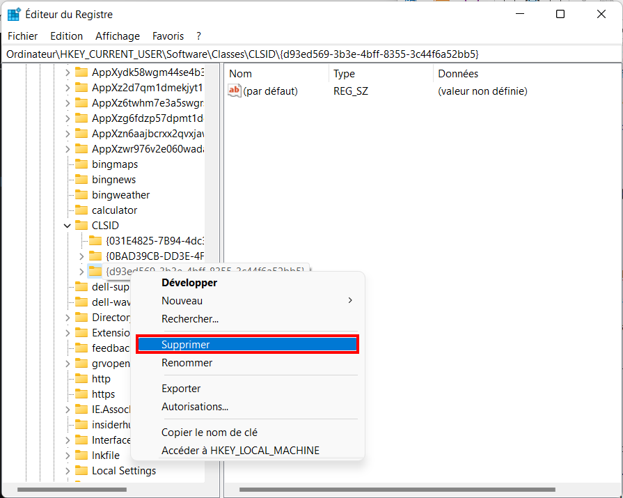 Windows 11 ancien ruban - supprimer la clé