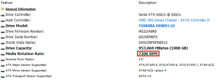 Exemple avec un disque HDD sur HWinfo