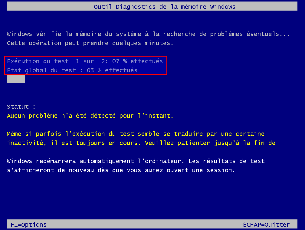 Test de diagnostic mémoire en cours