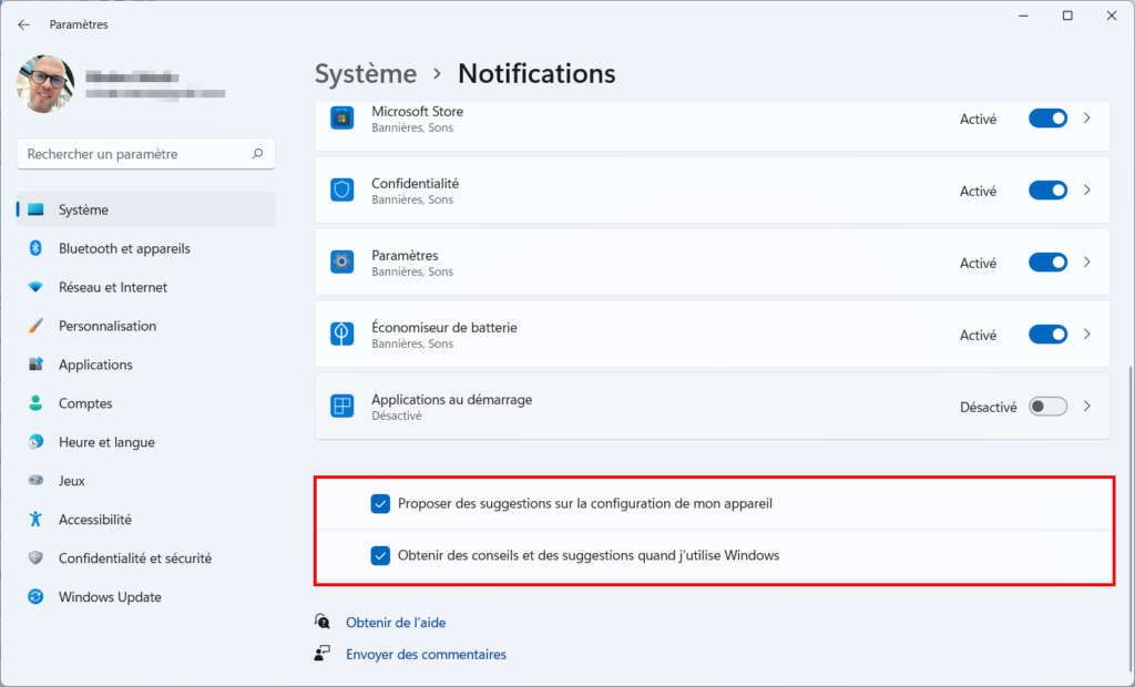 win 11 supprimer publicité - retirer les suggestions