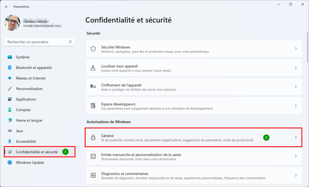 win 11 supprimer publicité - confidentialité et sécurité Général