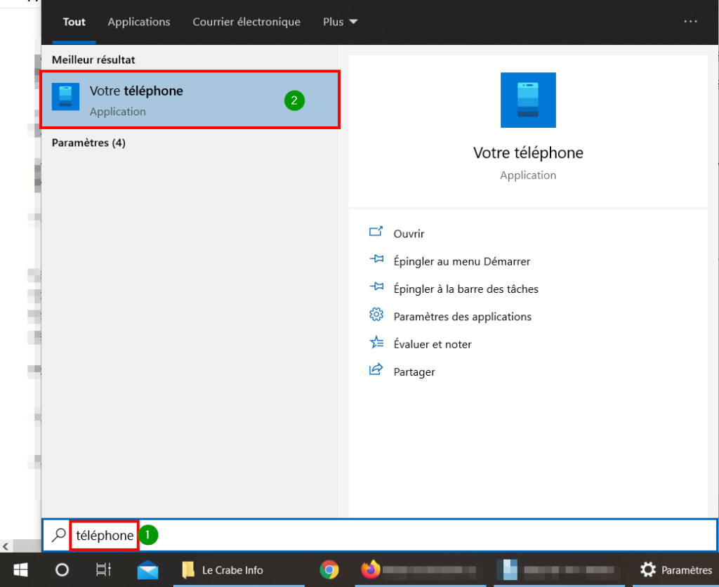 Associer téléphone et Windows - ouvrir application votre téléphone