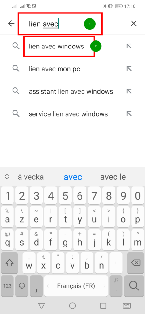 Associer téléphone et Windows - chercher Lien avec Windows