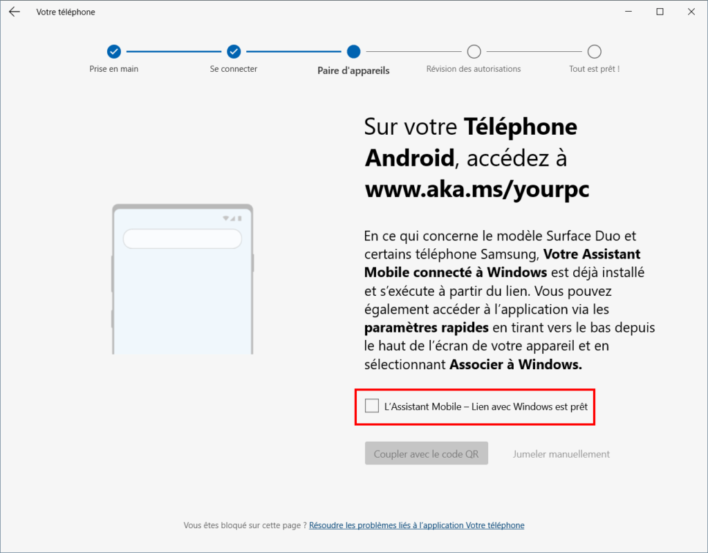 Associer téléphone et Windows - assistant mobile prêt