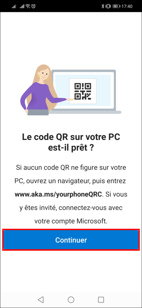 Associer téléphone et Windows - continuer pour code QR