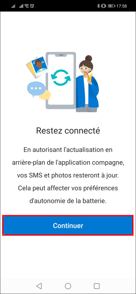 Associer téléphone et Windows - continuer autoriser arrière-plan