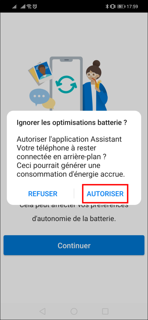 Associer téléphone et Windows - autoriser arrière-plan