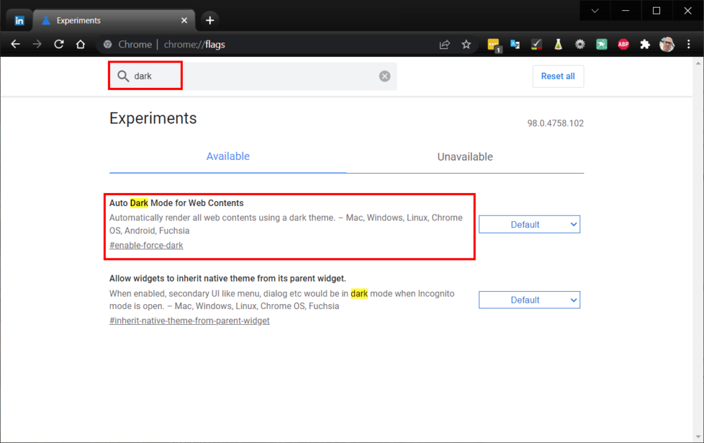 Chrome forcer sombre - auto dark mode