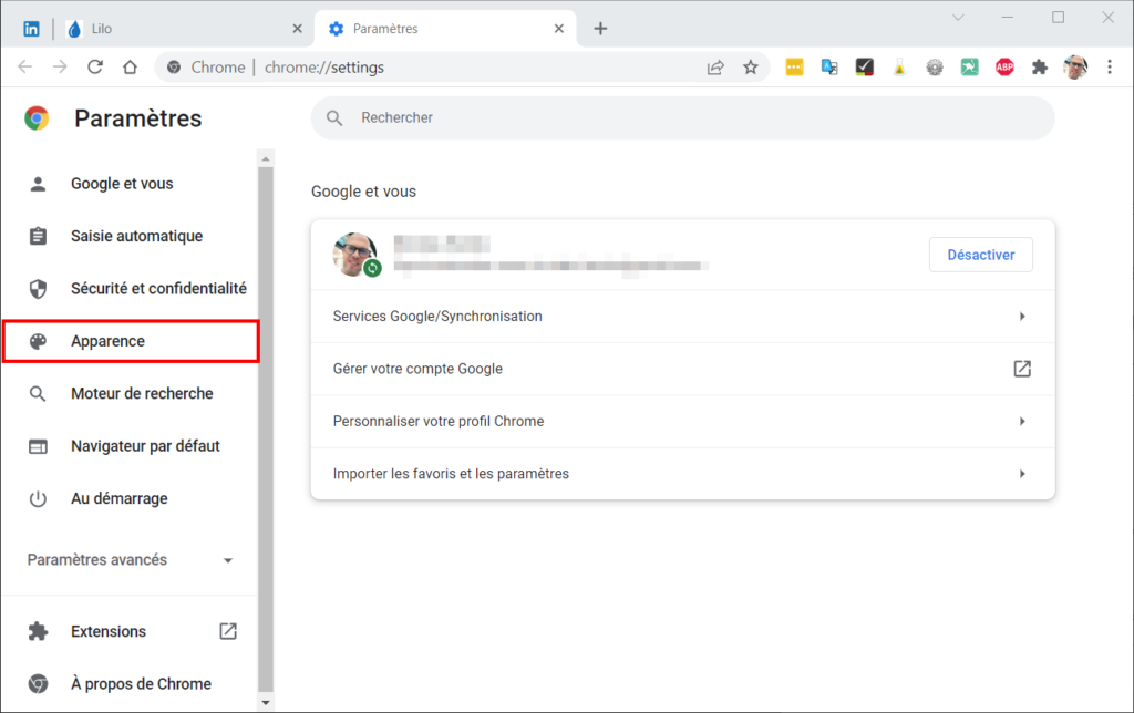 Chrome mode sombre - Apparence