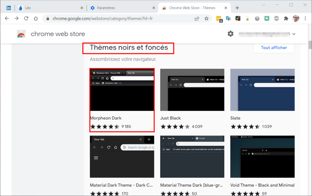 Chrome mode sombre - choisir un thème sombre