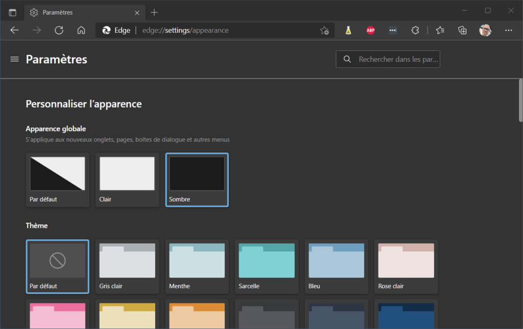 Edge mode sombre - navigateur en mode sombre