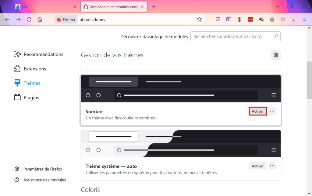 Firefox mode sombre - Activer thème sombre