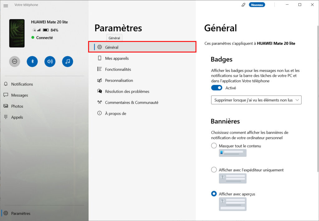 Votre téléphone Options - Général