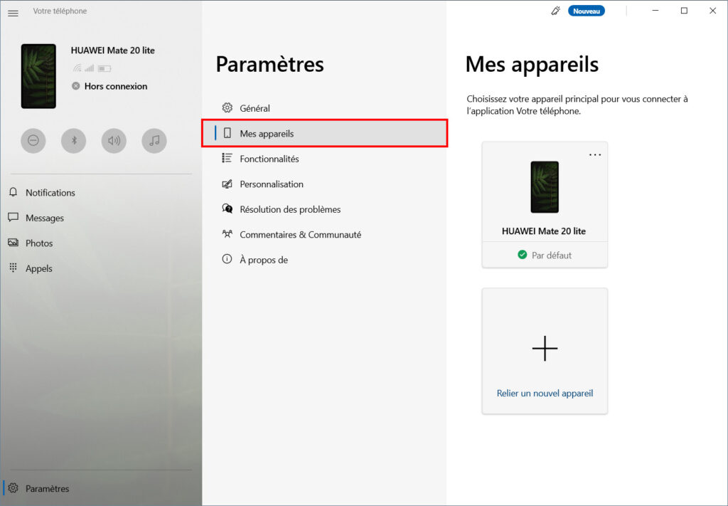 Votre téléphone Options - mes appareils
