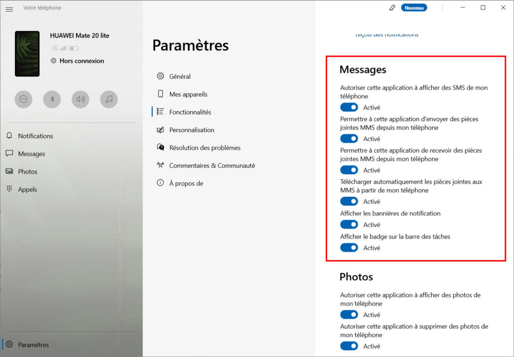 Votre téléphone Options - messages