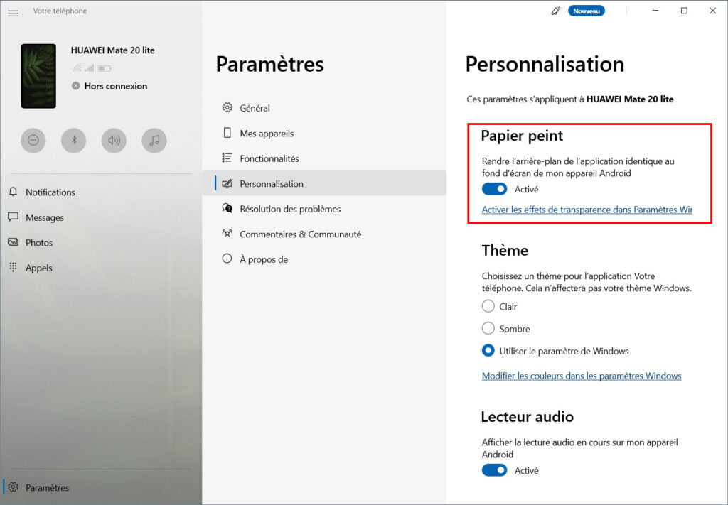 Votre téléphone Options - papier peint