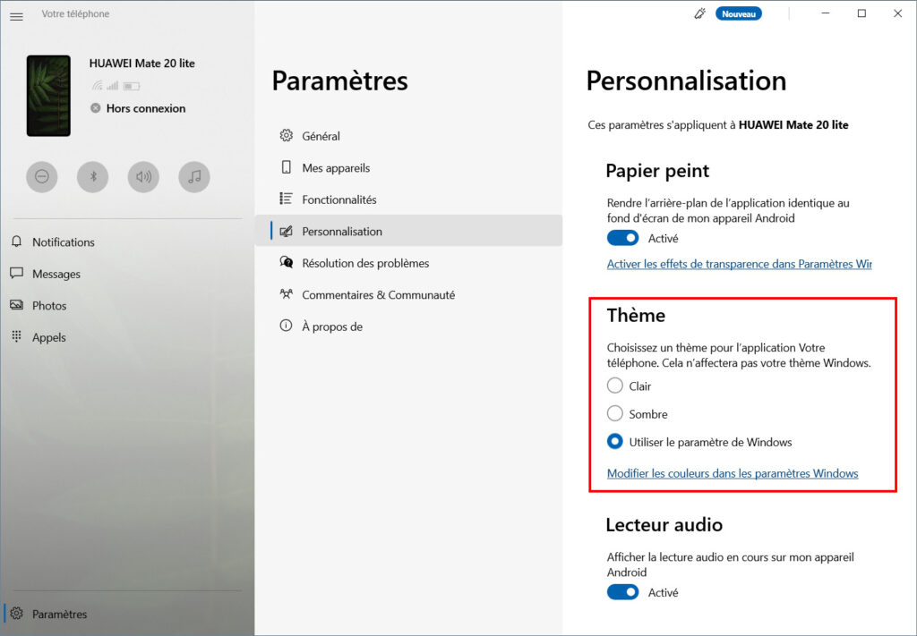 Votre téléphone Options - thème