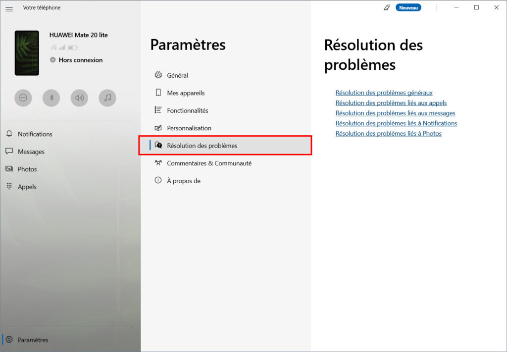 Votre téléphone Options - résolutions des problèmes