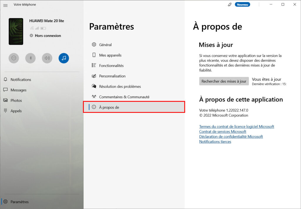 Votre téléphone Options - à propos de