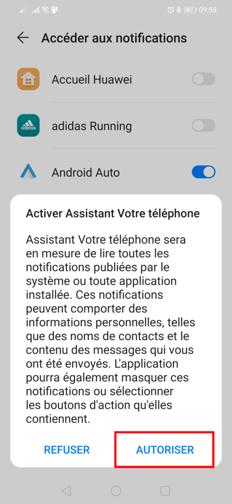 Votre téléphone Notifications - autoriser