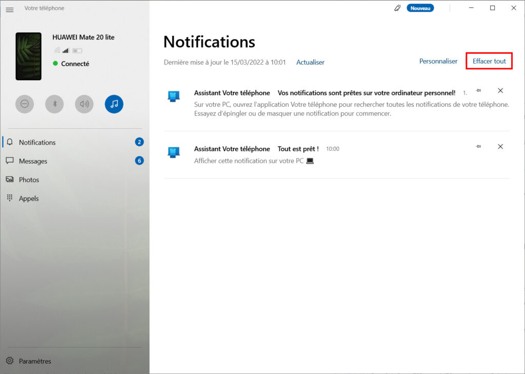 Votre téléphone Notifications - effacer tout