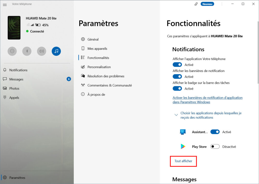 Votre téléphone Notifications - tout afficher