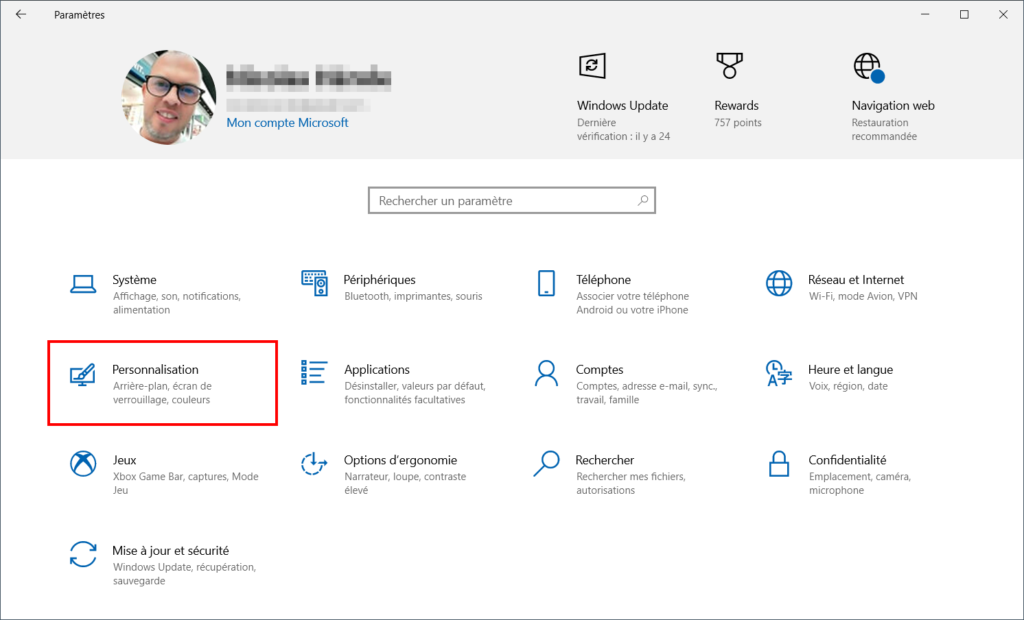 Windows 10 thème - Paramètres Personnalisation
