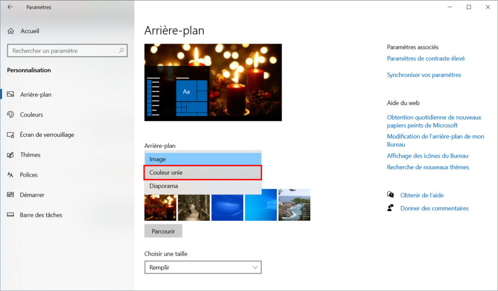 Windows 10 Thème - couleur unie