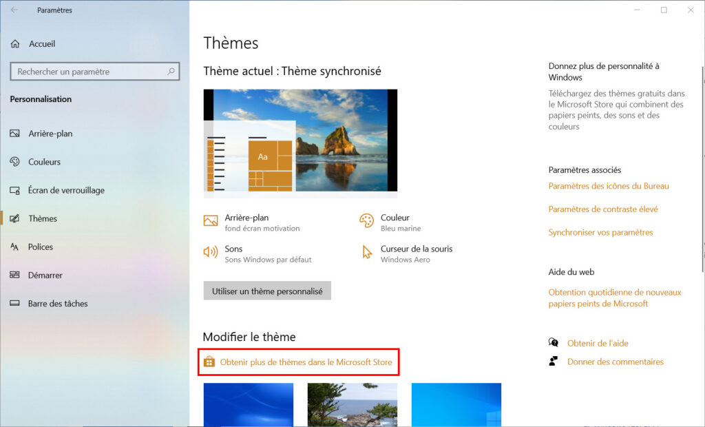 Windows 10 thème - obtenir plus de thèmes store