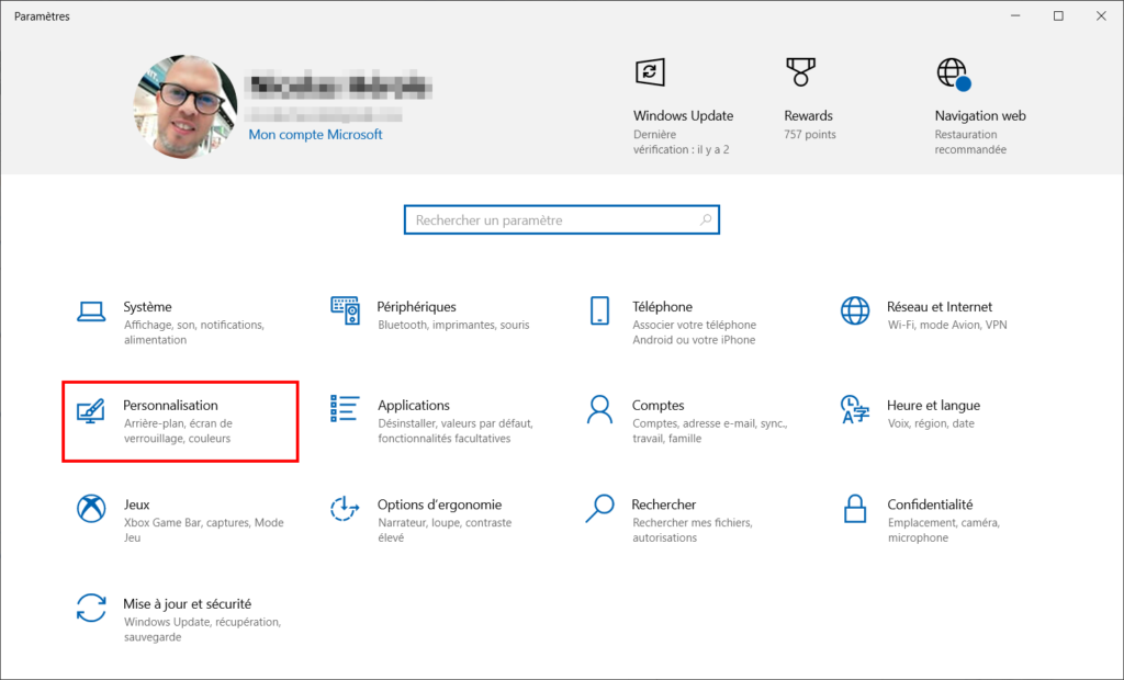 Windows 10 personnaliser thème - Paramètres Personnalisation