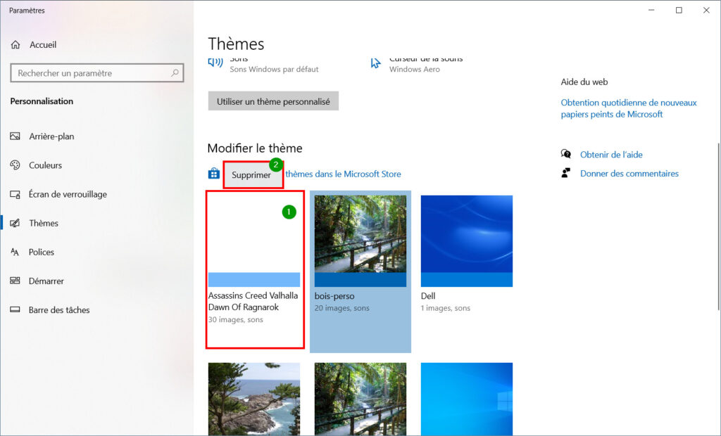 Windows 10 thème - supprimer thème