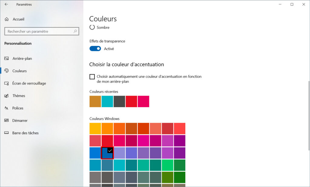 Windows 10 personnaliser thème - couleur selon goût