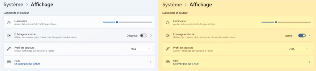 Win 11 Mode nocturne - vs mode normal