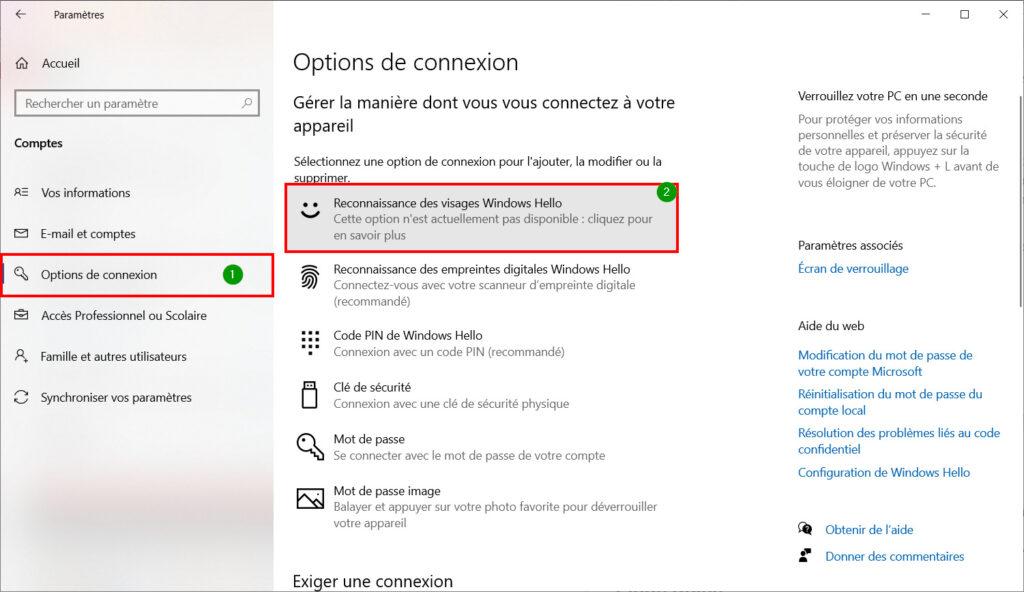 Windows Hello - Reconnaissance visage