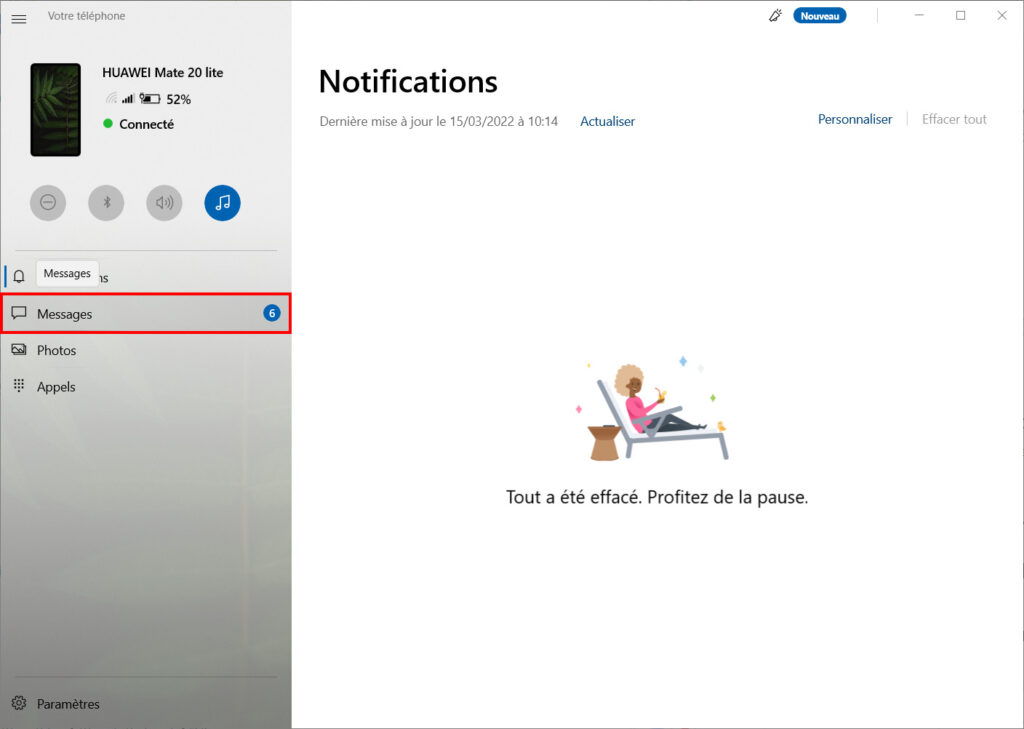 Mobile connecté SMS - entrer dans messages