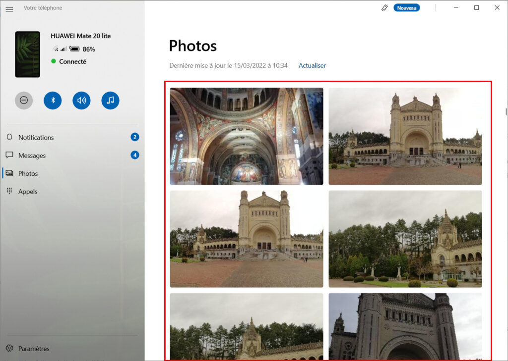 Mobile connecté Photos - liste des photos grand format
