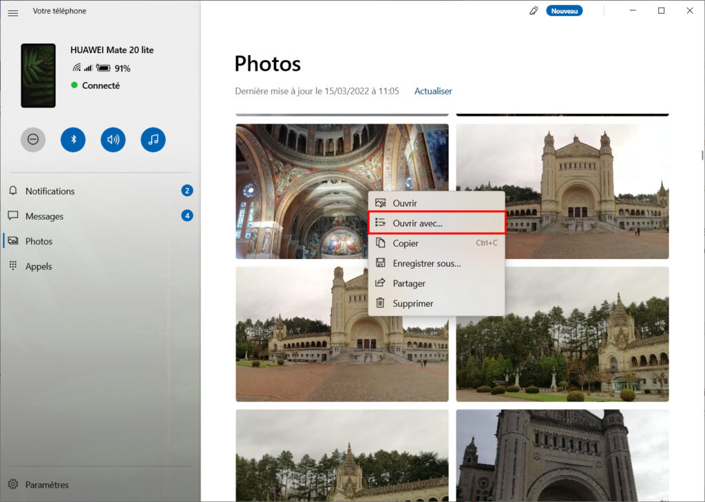 Mobile connecté Photos - ouvrir avec