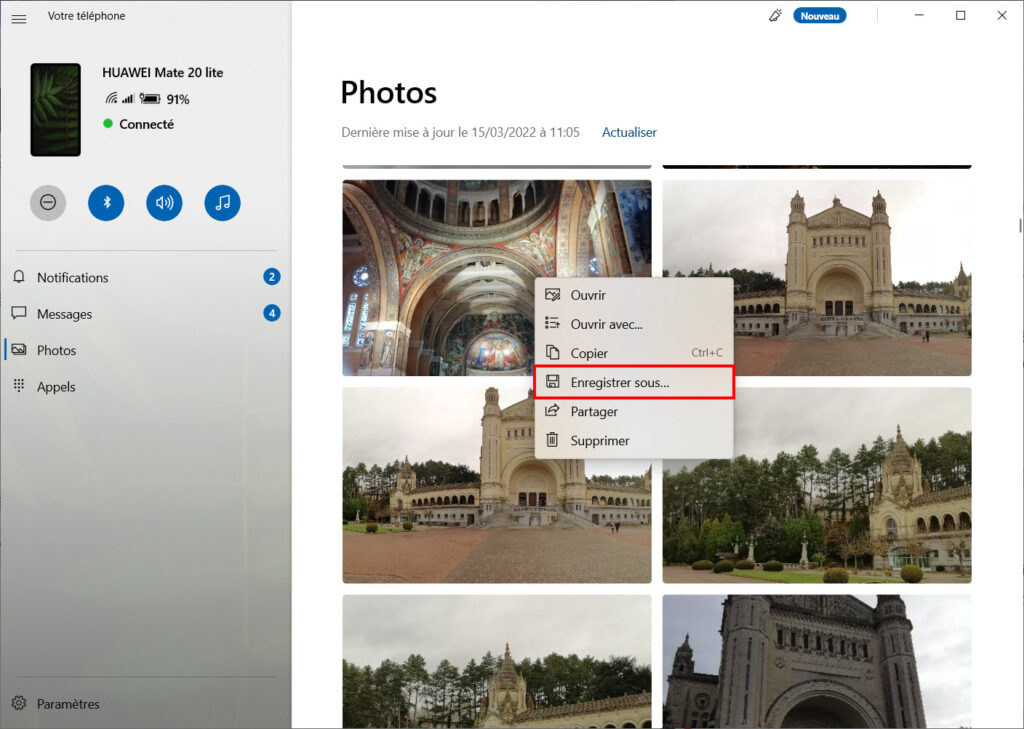 Mobile connecté Photos - Enregistrer sous
